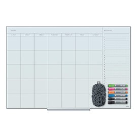U Brands 3967U0001 Floating Glass Dry Erase Undated One Month Calendar, 36 x 24, White