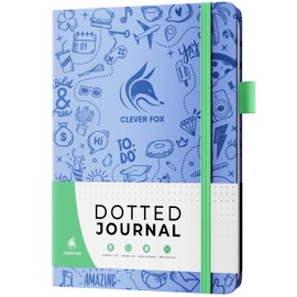 Clever Fox Dotted Journal 2.0 – Compact Planning and Sketching Dot Grid Notebook 120 GSM Thick, No-Bleed Paper – Planner with Pen Loop, Pocket, Ribbons, Stickers – A5 – Light Blue