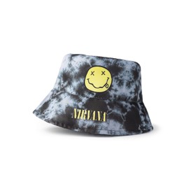 Nirvana Kids Bucket Hat in Black and Grey | Unisex Tie Dye Logo Hat | Casual Sun Protection Accessory | Iconic Band Merchandise | Music Theme Clothing for Kids, black, Unit size