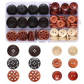 Assorted Round Wood Wooden Buttons Black Brown Beige 4 Hole Mixed Sewing Art DIY Craft Supplies Kits with Box 118pcs