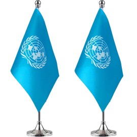 ZXvZYT 2 Pack Countries United Nations Table Flag Small Mini UN Desk Flags With Stand Base,International Festival Events Celebration Decorate,Home office Decorations
