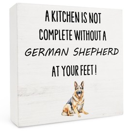 Funny Kitchen Signs - German Shepherd Gifts For Women,German Shepherd Decor,A Kitchen Is Not Complete Without A German Shepherd At Your Feet Wooden Box Sign 5x5, Funny Kitchen Shelf Decor