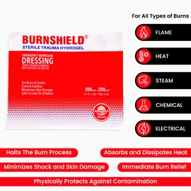 Burnshield Sterile Emergency Burn Dressing 8”x8” (20cm x 20cm)”Cools The Burn” – 3 Pack