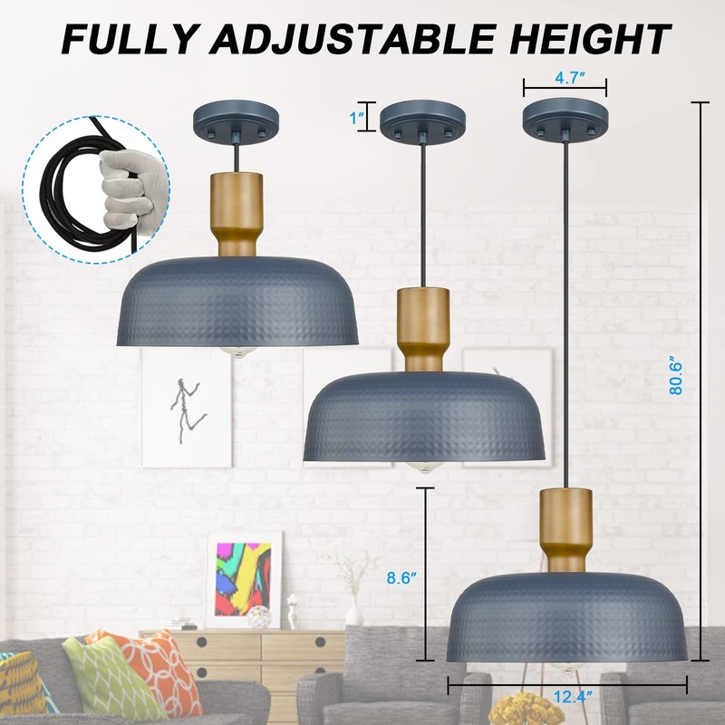 Darkaway Pendant Light Fixtures Ceiling Hanging with Hammered Metal Shade,