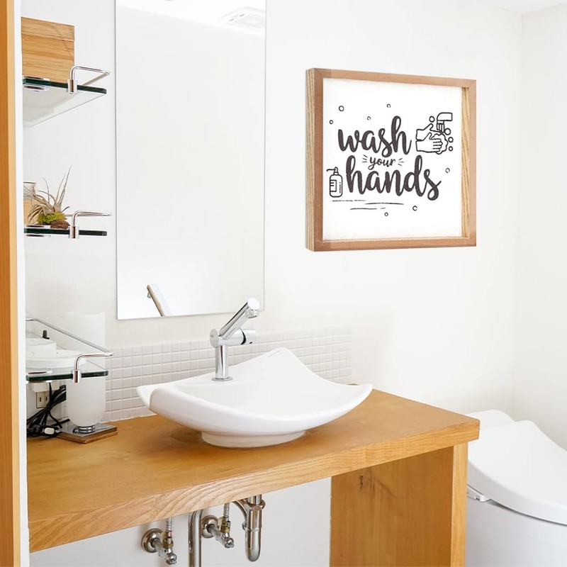 Bathroom Signs Decor, Wash Your Hands Wood Decorative, Funny Wall