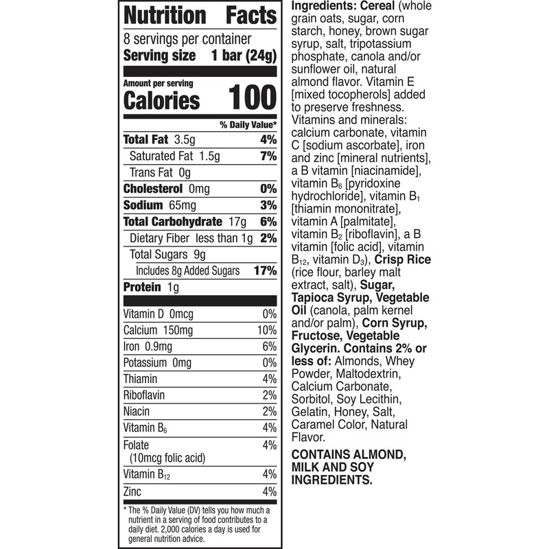 Honey Nut Cheerios Breakfast Cereal Treat Bars, Snack Bars, 8