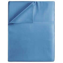 Queen Size Flat Bed Sheet - Hotel Luxury Single Flat Sheet Only - Wrinkle Free & Fade Resistant Flat Sheet - Extra Soft, Comfy & Breathable Flat Sheet for Women & Men - Denim Blue Top Flat Sheet Only