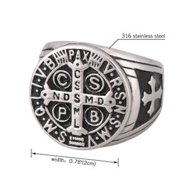 JewelryWe Jewellery Retro Men’s Ring - Stainless Steel Exorcism St Benedict Cross Ring - Demon Protection / Ghost Hunter CSBP Catholic Signet Ring - Silver/Gold Sizes Q - Z, Stainless Steel