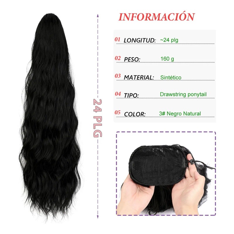 Extensiones Natural Coletas Cola Caballo Ondulado 24 PLG