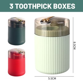 Calkkrer Pack of 3 Pop-Up Automatic Toothpick Distributors, Lightweight Luxury Design Pop-Up Toothpick Distributor, Automatic Toothpick Distributor