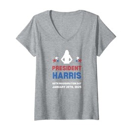 Womens Madam President Kamala Harris 2025 Inauguration Day Souvenir V-Neck T-Shirt