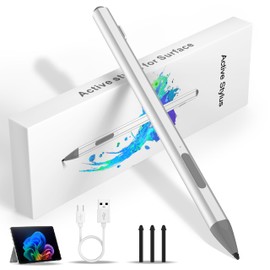 Stylus Pen for Surface Pro/11/9/8/7/6/5/4/3,Surface Pen for Surface Laptop/Studio/Book 4/3/2,Surface Go 4/3/2 with 3 Nibs,USB Charging,for Creators Students,Slivery