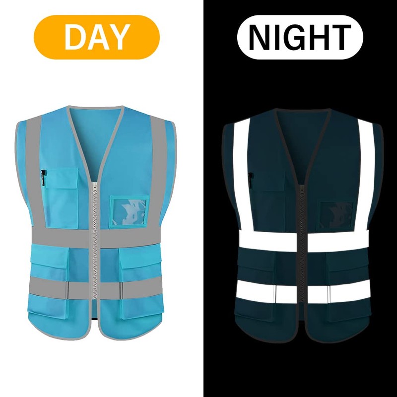 HYCOPROT High Visibility Safety Reflective Vest with Pockets and Zipper,