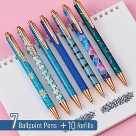 Mr. Pen- Fancy Pens for Women, Azure Elegance, 7 Black Ink Ballpoint Pens with 10 Refills, 1.0mm, Cute Pens for Journaling, Cool Pens Ballpoint, Pens Ballpoint Smooth Writing Pens Cute, Christmas Gift