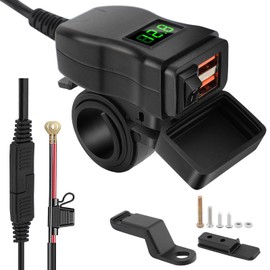 WODHMIEY Motorcycle Charging Adapter, Motorcycle Cell Phone with Voltmeter, Dual USB Ports, 12V-24V Universal, Water Resistant IP65 Rated, 5V/3.4A Output, USB+USB, Green