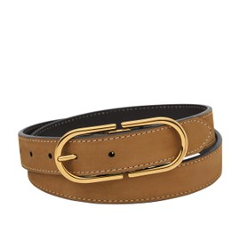 Fossil Women's Double D-Link Leather Belt, Camel Brown (Model: BT4418235)