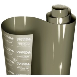 VViViD+ Ultra Gloss Khaki Green 1ft x 5ft Vinyl Car Wrap Premium Paint Replacement Film Roll w Nano Air Release Technology, Stretchable Cap Liner