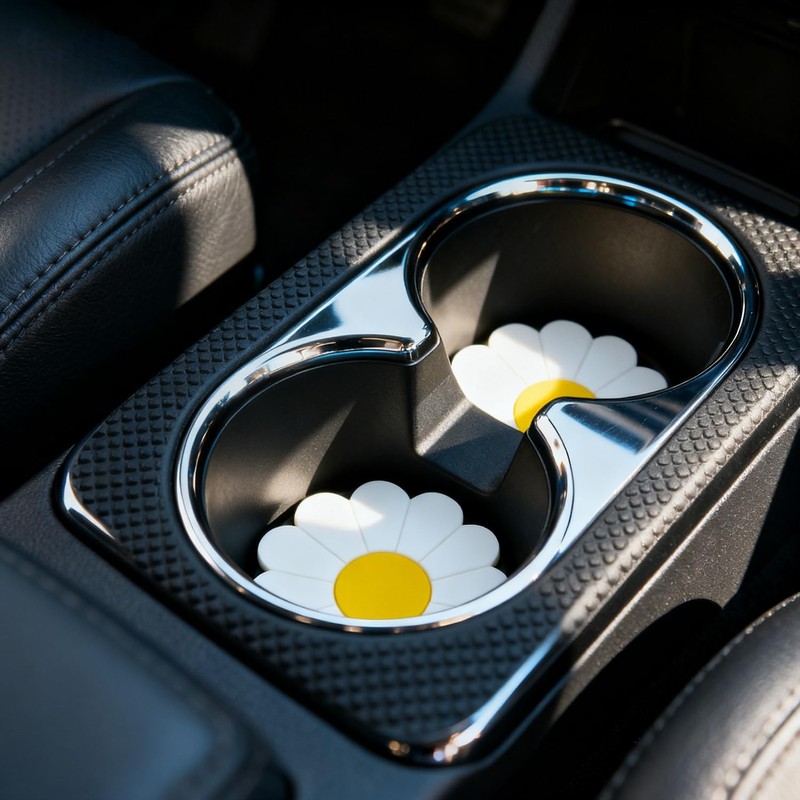 4-Pack 2.75“ White Flower Car Cup Coasters - Floral Silicone