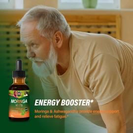 PranaBloom Moringa Drops for Energy Booster, Immune Booster & Free Radical Scavenger w/Ashwagandha & Rhodiola Herbal Extract Health Supplement.2oz