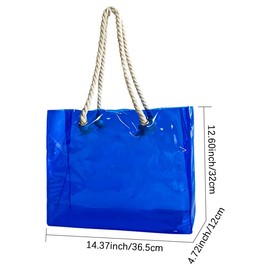 TotePrint Women's PVC Handbag, Transparent PVC Shopping Bag with Rope Holder, Large Waterproof Sports Bag, Summer, Pool, Party, Beach, Blue, 36.5 x 32 x 12 cm (1 Piece), Green-B115