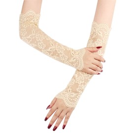 Umeloeo Women's Lace Arm Cover Gloves Fingerless Long UV-Cut UV Gloves Fashionable Floral Pattern Lightweight Sun Protection UV Ray Countermeasure Cold Protection Driving Wedding Summer