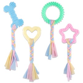 4 PCS Puppy Chew Toys for Teething Small Breed, Puppy Teething Ring, Soft Rubber Durable Dog Teething Toys, Rope Dog Toys, Funny Interactive Toy, Puppy Toys for Small Puppies, Dog Toys Set (Style 1)
