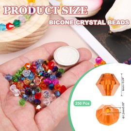 PATIKIL 250pcs 6mm Bicone Glass Crystal Beads, Faceted Glass Spacer Beads for Jewelry Making Bracelet Necklace Earrings DIY Suncatcher Craft, Orange Red