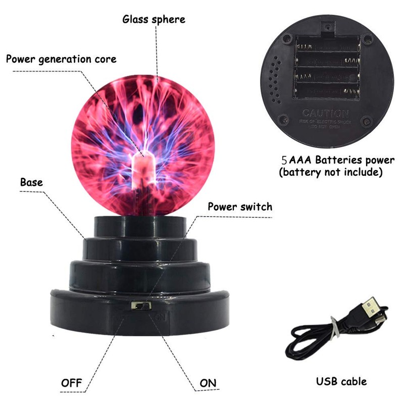 Rigrer Plasma Ball Lamp Light, Globe Static Touch Sensitive Magic