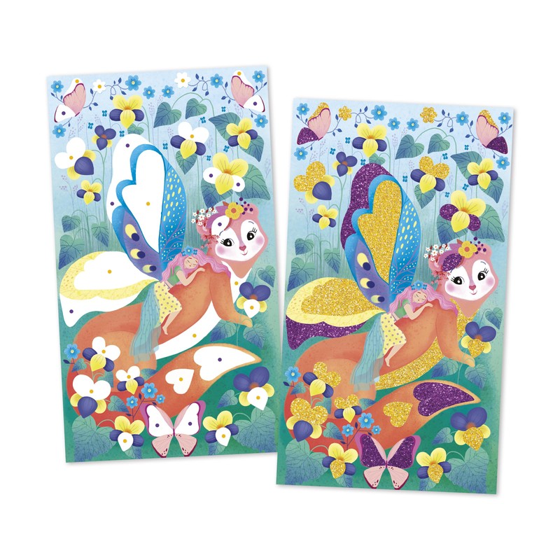 Janod 3 Schede Glitter con 2 Tubi Glitter, Tema Fata,