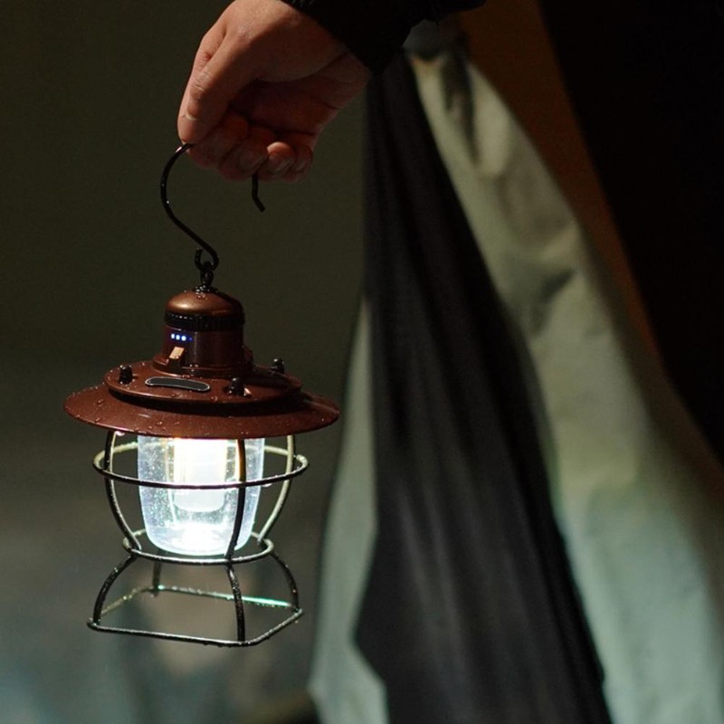 Outdoor Camping Lantern Portable Retro Camping Tent Light USB Rechargeable
