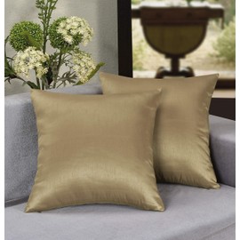 Aiking Home 18x18 Inches Faux Silk Square Throw Pillow Cover, Zipper Closure, Brass (Set of 2)