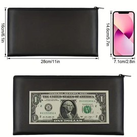 Bank Bags Made of Faux Leather Wanfoou Pack of 3 Wallet Bank Bags, 28 x 16 cm Money Bag for A5 Documents, Money Folder for Business, Household, School (Blue, Light Grey, Black)