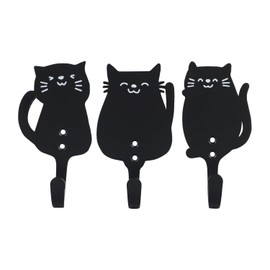 Synovana Cat Hooks Wall Mount, Cat Iron Wall Hooks Decorative Cat Coat Hooks for Hanging Towels, Coats, Hats, Set of 3