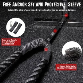 FIREBREATHER Battle Exercise Workout Ropes with Anchor and Training Poster - 1.5" 30 FEET