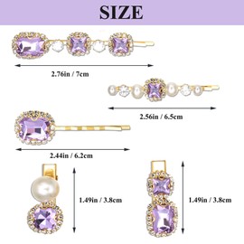 Hair Clips for Women, Vintage Gold Metal Alligator Hair Clips and Bobby Pins, Elegant Pearl and Bling Rhinestone Hair Barrettes for Wedding, Party, Costume, Holidays, Set of 5. Purple