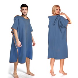 Towel Poncho for Adults, Bath Poncho, Surf Poncho, Microfibre Hooded Bath Poncho, Changing Aid for Men and Women, Quick Drying, for Camping, Surfing, Beach, Water Sports
