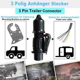 CXTM 3-Pin Trailer Plug and Socket, Trailer Adapter 3-Pin Plug 12 V Tractor, 3 Pin Plug and Socket 3-Pin Tractor Plug Standardised According to DIN 9680, Universal Trailer/Tractor/Car