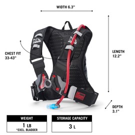 USWE Moto Hydro Hydration Pack - with Water Bladder, a High End, Bounce Free Backpack for Enduro and Off-Road Motorcycle (3L Black)