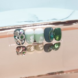 Deep Green Handmade Nail Tips - Short Straight Coffin / 딥그린 수제네일팁 - 숏일자형코핀