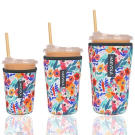 Reusable Insulated Neoprene Iced Coffee Cup Sleeve, Durable Drink Sleeve for Cold Beverages, Beverage Holder for Iced Coffee, Bloom Burst