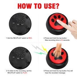 Crsfoisr Recordable Buttons for Dogs, Cat and Dog Buttons for Communication Dogs Speech Training Buttons Talking Sound Buttons - 30 Seconds Record Button, Pack of 4 (Battery Included)