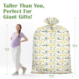 80"x60" Oversized Baby Shower Plastic Gift Bags Jumbo Gift Bag Extra Large Eucalyptus Leaves Design Holiday Gender Reveal Party Favors Oh Baby Strollers
