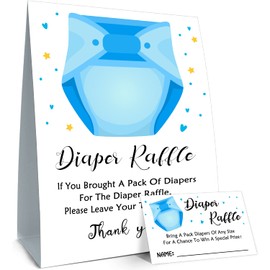 Juego de rifa de pañales para baby shower – billete de inserción de pañales azules – Juego de ducha de bebé – Ideas de ducha para bebés – Decoraciones de baby showers – Kit de tarjetas de juego (1