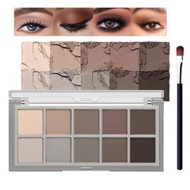Smoky Eyeshadow Palette 10 Colors, Matte Grey Black Cream Eye Shadow Includes Brushes, Highly Pigmented, Blendable & Long Lasting, Korean Style Travel Size Makeup for Women (Matte Gray)