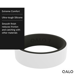 QALO Women's Rubber Silicone Ring, Blank Strata Rubber Wedding Band, Breathable, Durable Engagement Silicone Ring, 6mm Wide 1.85mm Thick, White & Black, Size 9