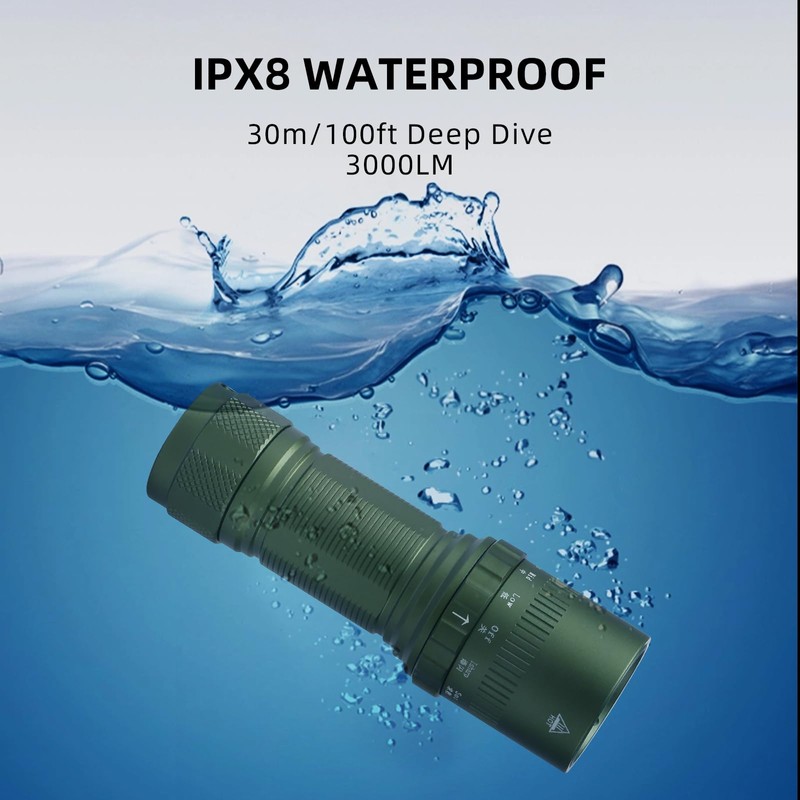 Amkulop Dive Light Scuba Diving Flashlight, Super Bright Waterproof Torch,