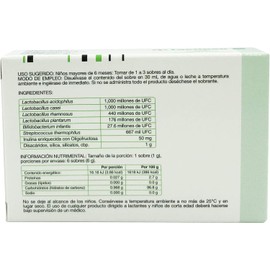 Polvo Simbiótico Multicepa para Flora Intestinal, Diarrea y Síndrome de Intestino Irritable 6 Cepas Probióticas Adultos y Niños Caja con 6 sobres de 1gr c/u