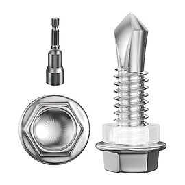 Wensilon (250Pcs)#10×5/8" Hex Washer Head Self Drilling Screws, 410 Stainless Steel Metal SheetScrews，TEK Screws, Sheet Metal Self Tapping Screws