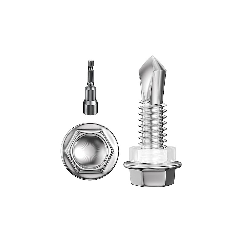 Wensilon (250Pcs)#10×5/8" Hex Washer Head Self Drilling Screws, 410 Stainless