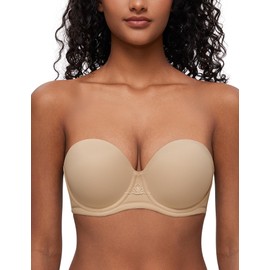 Deyllo Women's Strapless Bra Padded Cup Push Up Plus Size Full Coverage Underwire Support (Nude,32B)